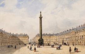 François Etienne Villeret (1800-1866) - La Place Vendôme à Paris Pen and grey ink, brown ink,