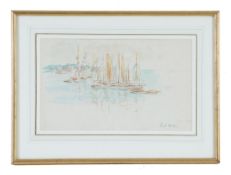 Paul Lucien Maze (1887-1979) - Boats in a harbour Graphite with watercolour, on wove paper Signed