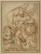 Luca Cambiaso (1527-1585) - St Jerome with an open book, and lion at his side Pen and brown ink,