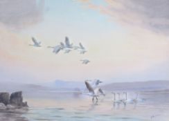 John Cyril Harrison (1898-1985) - Geese in flight Watercolour, over graphite, on wove paper Signed