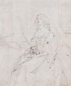 Circle of Sir Peter Lely (1618-1680) - Portrait of Lady Margaret Parker Pen and black ink, over