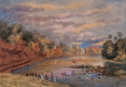 Julius Middleton Boyd (1837-1919) - On the Moota Moola RiverWatercolour, over graphite, heightened