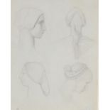 German School (19th Century) - Four studies of female heads Graphite on light grey-blue wove paper