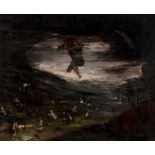 Eugenio Lucas Velazquez (1817-1870) - A demon appearing from mist, scattering a crowd Oil on