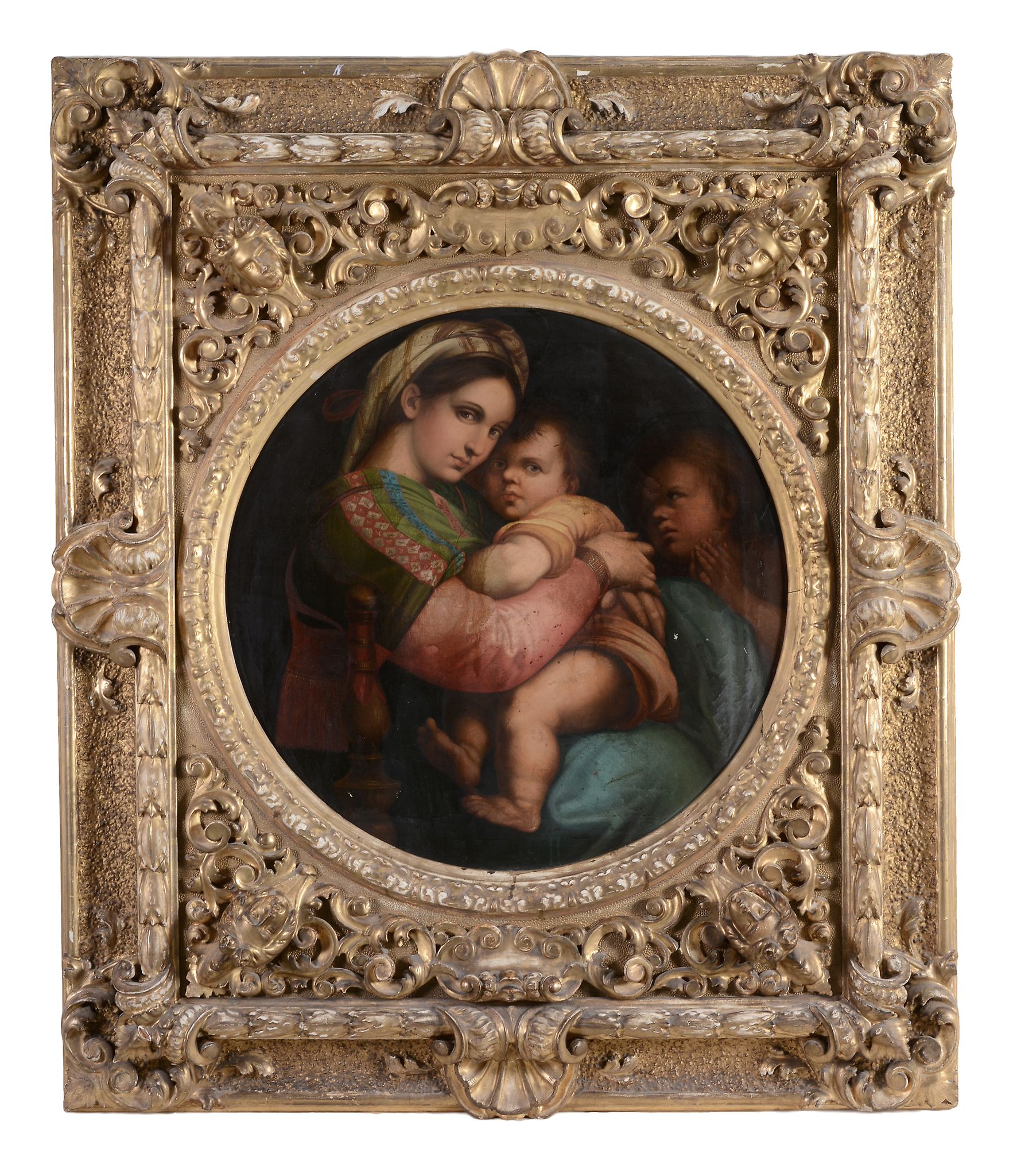 After Raphael - The Madonna della Sedia Oil on canvas, feigned circle 74.5 x 74.5 cm. (29 1/4 x 29