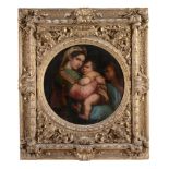 After Raphael - The Madonna della Sedia Oil on canvas, feigned circle 74.5 x 74.5 cm. (29 1/4 x 29