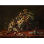 Follower of Frans Snyders (1579-1657) - Still life with monkey seizing fruit from a basket, with a