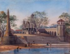 Julius Middleton Boyd (1837-1919) - Temples and bathing reservoir at 'Chonk' Watercolour, over