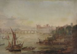 English School (19th Century) - View of the Thames, traditionally understood to show London Bridge