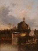 Circle of John Crome the Elder (1768-1821) - Riverside cottage, with two figures in a rowing boat