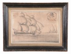 English School (18th Century) - Sailing ship chasing a pirate galley Pen and black ink, grey wash,