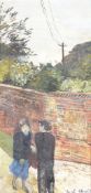 Carel Weight (1908-1997) - The Conversation Oil on board Signed lower right 40 x 19.5 cm. (15 3/4