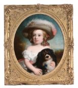 Charles Baxter (1809-1879) - Portrait of a young girl holding a Cavalier King Charles Spaniel Oil on