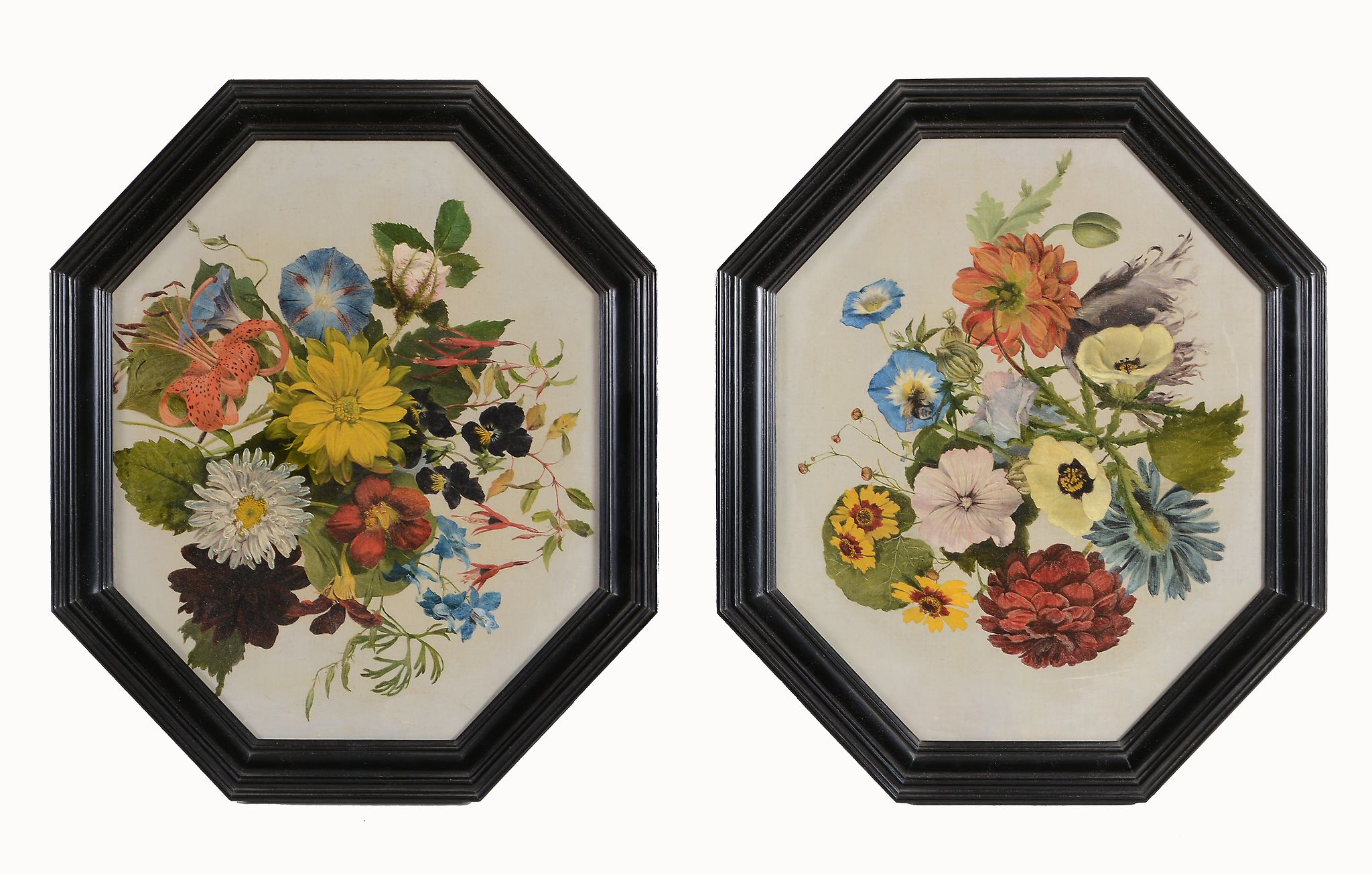 Jean-Baptiste Monnoyer (1636-1699) - Still life with flowers A pair, oil on canvas Octagonal, each - Image 3 of 3