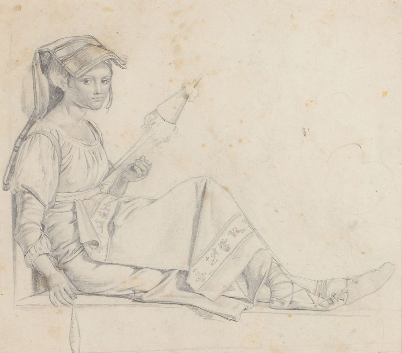 Ernst Meyer (1797-1861) - Portait of Italian girl seated on a ledge (recto); Study of musicians (