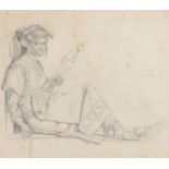 Ernst Meyer (1797-1861) - Portait of Italian girl seated on a ledge (recto); Study of musicians (