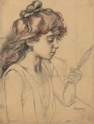 Charles Maurin (1856-1914) - Portrait de Mademoiselle Debray Graphite, black and red chalks, on buff