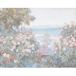 Beatrice Parsons (1870–1955) - Rose bushes with seascape beyond Watercolour on wove paper Signed