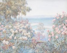 Beatrice Parsons (1870–1955) - Rose bushes with seascape beyond Watercolour on wove paper Signed