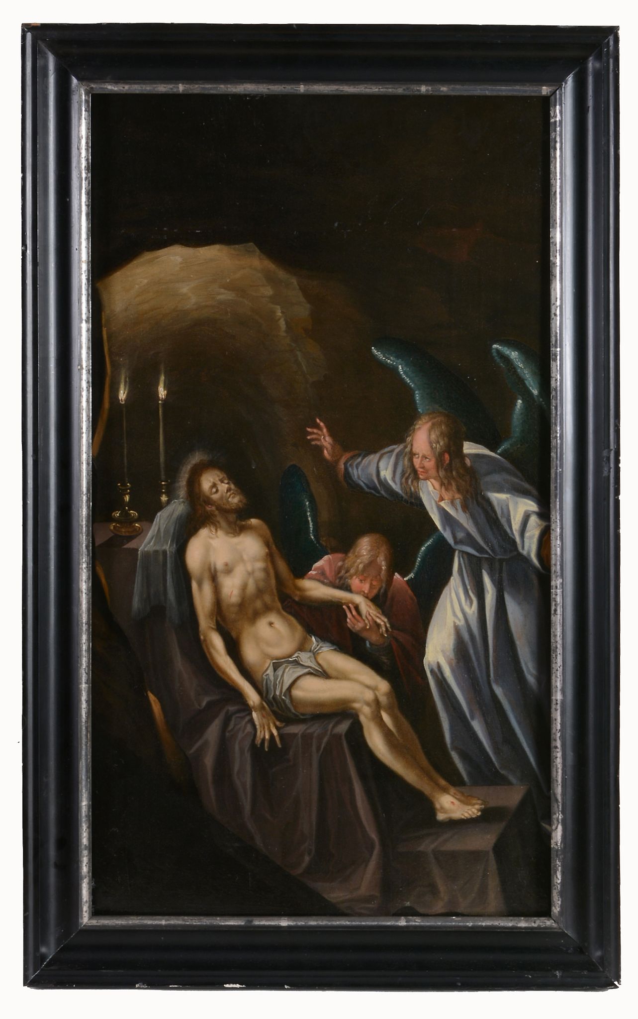 Follower of Albrecht Altdorfer (1480-1538) - The Dead Christ with Angels Oil on panel 64 x 36 cm. ( - Image 2 of 2