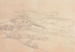 Dame Laura Knight (1877-1970) - Fields Graphite on laid paper, on card support Initialled   L.K