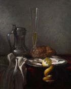 Jan Hendrik Eversen (1906-1995) - A still life with pewter jug, bread, oysters and a peeled lemon
