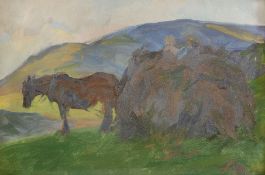 Frank Bramley (1857-1915) - Carting bracken, Grasmere Oil on canvas 27 x 39.5 cm. (10 1/2 x 15 1/2