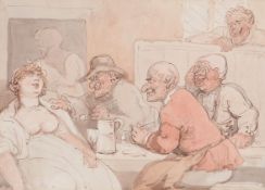 Thomas Rowlandson (1756-1827) - Tavern scene with men gawping at an exposed women Pen and grey-brown