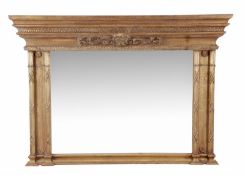 A giltwood and composition overmantel mirror, in George IV style, 20th century, the rectangular