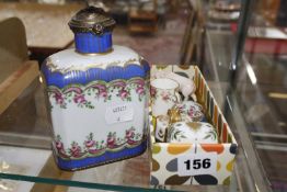 Limoges France porcelain trinket box, enclosing two glass scent bottles, inscribed Dubarry to