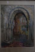Elizabeth Morris (20th Century) Norman Church Gouache Signed lower right and dated '45 59cm x 46cm