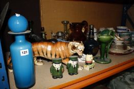 A quantity of ceramic and glass items, to include a Melba Ware tiger, a Quimper tray and two cups
