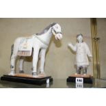 A Tang style horse burial statue, on plinth base, 24cm high and a figure, 23cm high -2