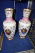 A pair of late 19th Century Paris vases, (circa 1880-1890's), baluster shaped, both with panels with