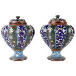 A pair of Japanese cloisonné vases and covers, 16cm high