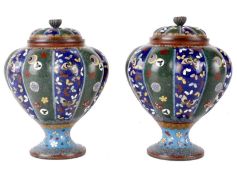 A pair of Japanese cloisonné vases and covers, 16cm high