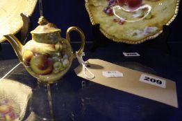 A Royal Worcester miniature teapot, decorated with fruit, signed Blox (?), 9cm high