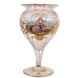 A Continental painted clear-glass and gilt pedestal vase, decorated with Watteauesque subjects, 32cm