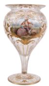 A Continental painted clear-glass and gilt pedestal vase, decorated with Watteauesque subjects, 32cm