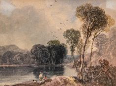 Paul Sandby Munn (1773-1845) Lakeside scene with figures Watercolour 12cm x 16cm Provenance: