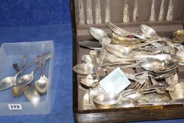 Six silver desert spoons, one Georgian and five Victorian and an oak cased canteen of Kings