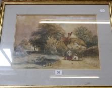 Manner of George Arthur Fripp (1813-1896) Figures on a path by cottage Watercolour Signed G. A.