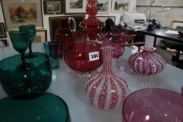 A selection of 19th Century and later coloured glass, to include bowls, together with a ruby-flashed
