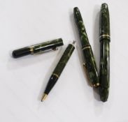 Conway Stewart, 45, a green marbled fountain pen, the nib stamped 14ct, with a lever filling system;