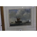 English School (19th Century) Fishermen in calm seas Watercolour Unsigned 21cm x 27cm