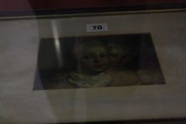 A miniature portrait of a young girl, oval, 7cm x 6xm, an oil laid down of two children, possibly