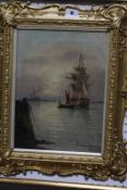 Late 19th Century School Boats by the harbour Oil on canvas Signed indistinctly lower right 29 x