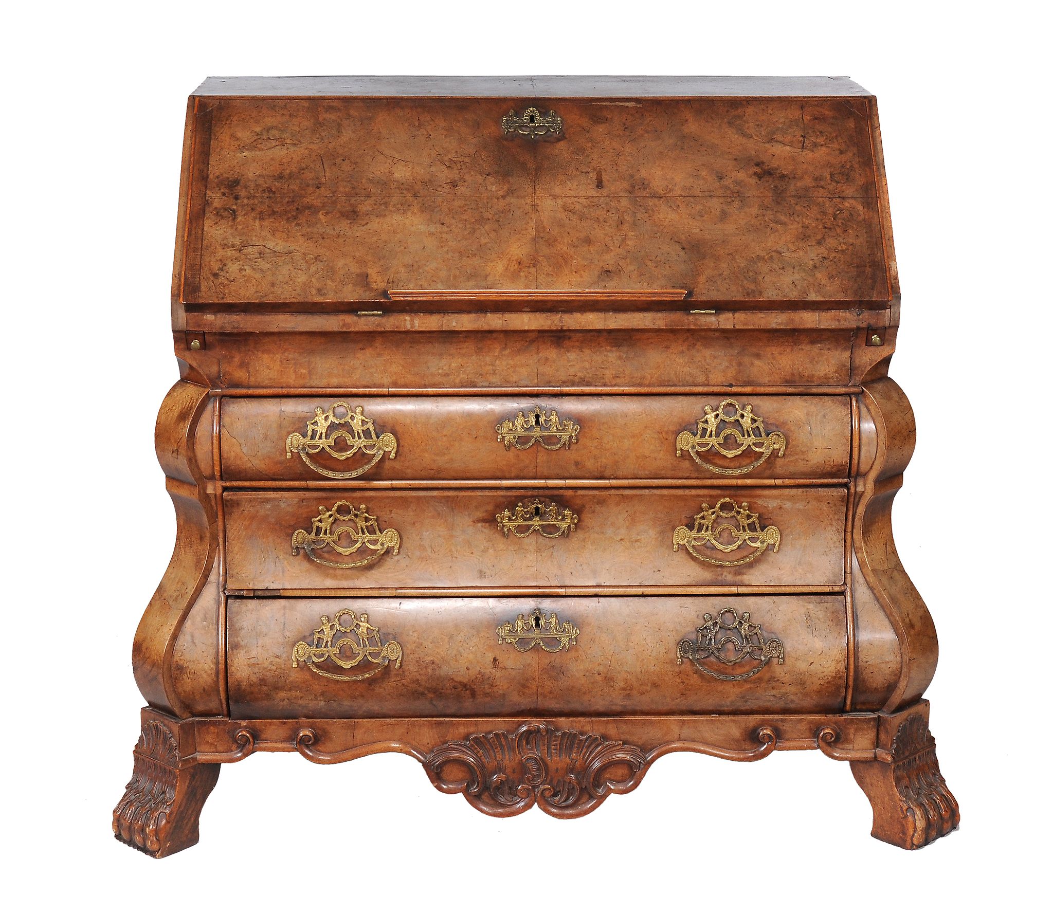 A Dutch walnut bureau, late 18th century, the rectangular fall opening to an...  A Dutch walnut - Image 3 of 6