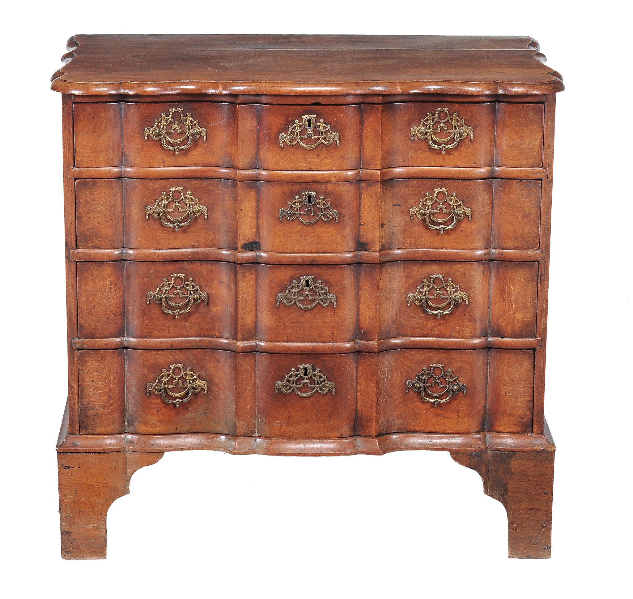 A Dutch hardwood serpentine fronted chest of drawers, second half 18th century  A Dutch hardwood