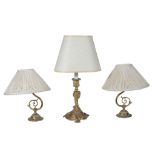 A pair of foliate cast brass table lamps, early 20th century  A pair of foliate cast brass table